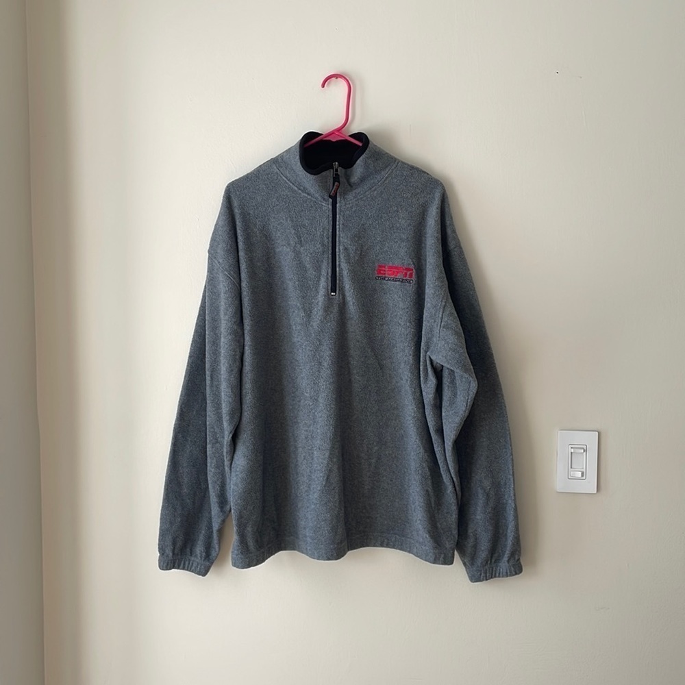 ESPN Magazine Adult Sweatshirt Size XL Gray Fleece 1/4 Zip Mock Neck Long Sleeve